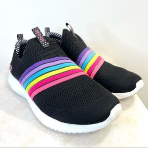 EUC ULTRA FLEX BRIGHTFUL DAY Rainbow SLIPON Knit SNEAKER Running Shoe Girls Kids